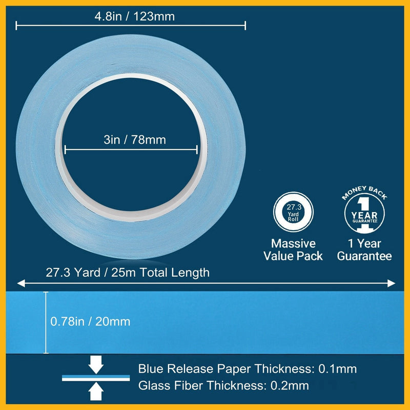 [Australia - AusPower] - Thermal Adhesive Tape 20mm by 25M, High Performance Thermally Conductive Tape Apply for Coolers, Heat Sink, LED Strips, Computer CPU, GPU, Easy to Apply & High Durability 20mm x 25m 