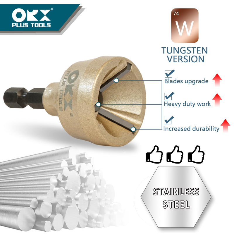 ORXPLUS Tools Deburring External Chamfer Tool, Tungsten Blade, Deburring Drill Bit, Remove Burr Tools Suitable on Stainless Rod, Thread and Pipe for Fit 1/8"-3/4"(3mm-19mm) Deburring Drill Bit 3mm-19mm / Gold