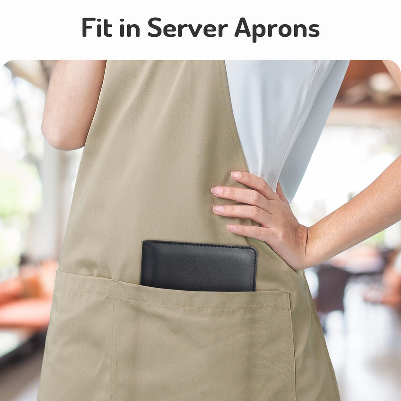 [Australia - AusPower] - Server Book with 2 Zipper Pockets, Leather Server Books for Waitress, Waiter Book, Sturdy Waitress Book with Money Pocket and Zipper, Servers Book Serving Waitress Accessories Fit Server Apron (Black) Black 