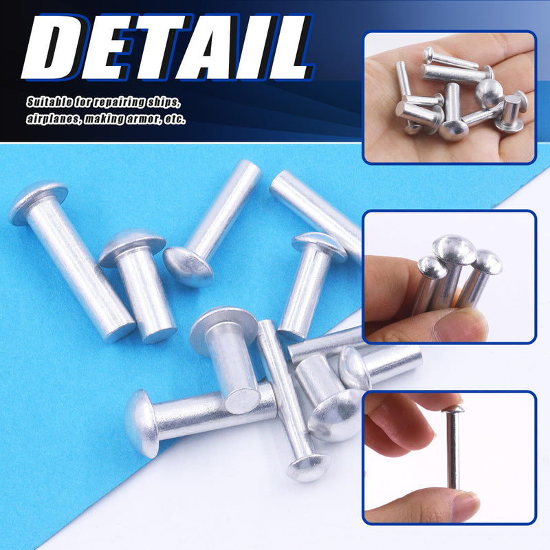 [Australia - AusPower] - Glarks 300Pcs M4 M5 M6 Aluminum Brazier Head Solid Rivets Length 13mm 14mm 20mm 25mm High-Strength Solid Brazier Rivets Fasteners for Metal Joining and Repair G-3147 
