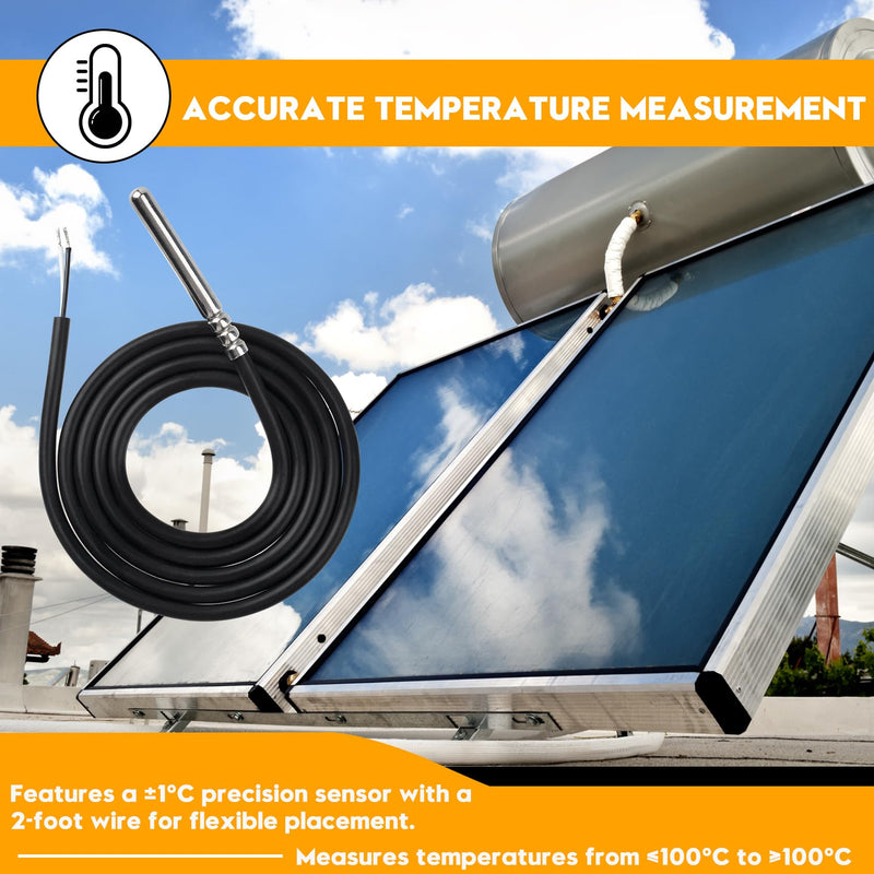 [Australia - AusPower] - PT1000 Temperature Sensor Compatible with Solar Water Heater Controller, Replacement Part for Sun Earth 0301U. T1 Sensor and More, Water Temperature Sensor for Solar Hot Water Heater System, 1 Pack 