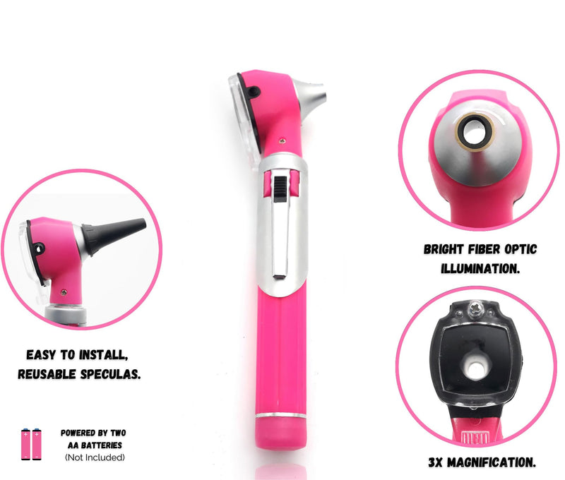 [Australia - AusPower] - Radiance Otoscope - Ear Scope with LED Light and Speculum for Ear Examination and Diagnosis - Ideal for Professional use - Lifetime Warranty - Pink 