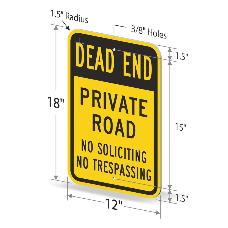 SmartSign - K-9160-EG-12x18 "Dead End - Private Road, No Soliciting, No Trespassing" Sign | 12" x 18" 3M Engineer Grade Reflective Aluminum
