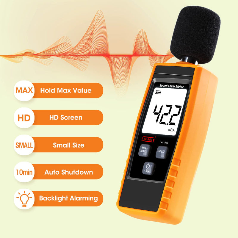 [Australia - AusPower] - XinJiaYi Decibel Meter, Portable dB Meter (Sound Level Meter), Digital Noise Meter, Range 30-130 dB(A) dB Meter, Noise Level Sound Monitor Tester, Yellow 