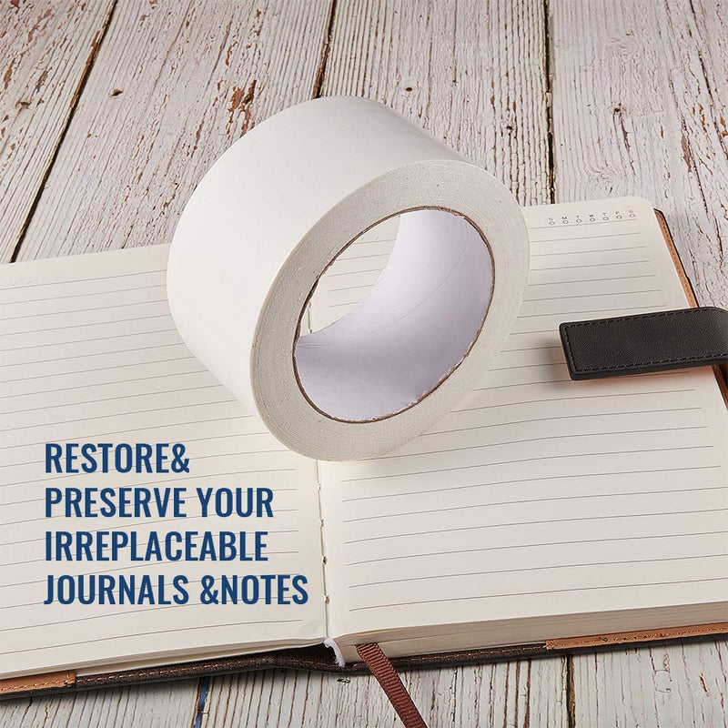 GORGECRAFT 2 Inch x 21 Yard Bookbinding Tape Cloth Book Repair Tape Cloth Library Book Repair Craft Tape for Bookbinders Sofa Cord, White