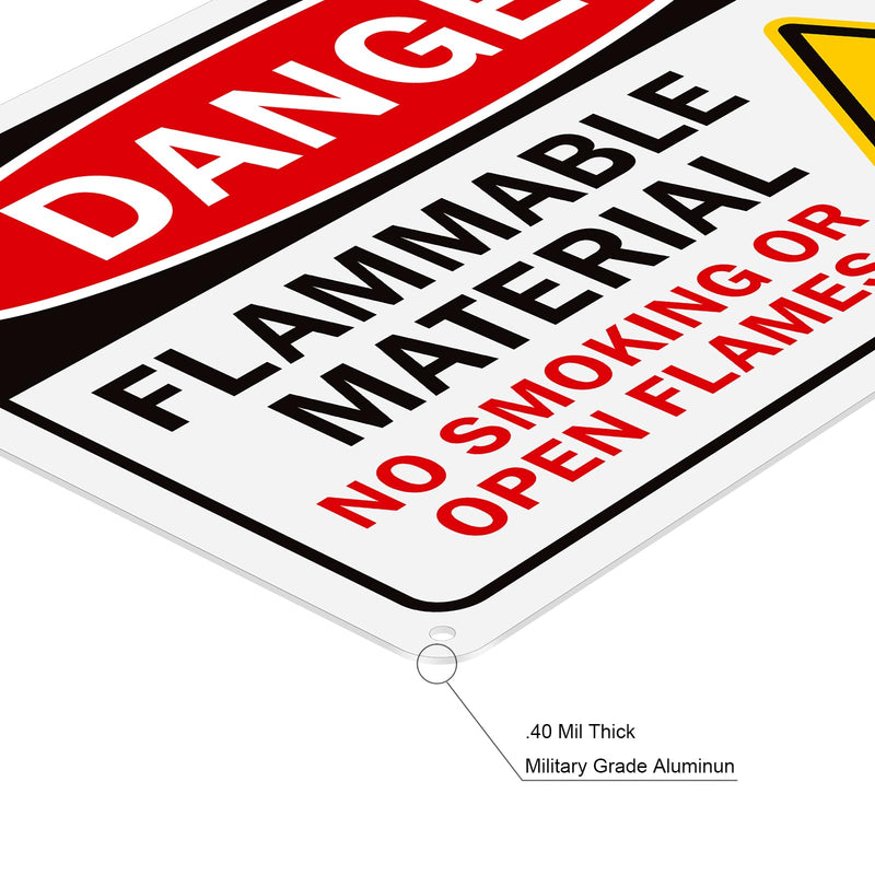 2 Pack Danger Flammable Material Signs, 10 x 7 Inch Aluminum No Smoking Or Open Flames Sign, Rust Free, UV Protected, Easy to Install- Indoor or Outdoor Use