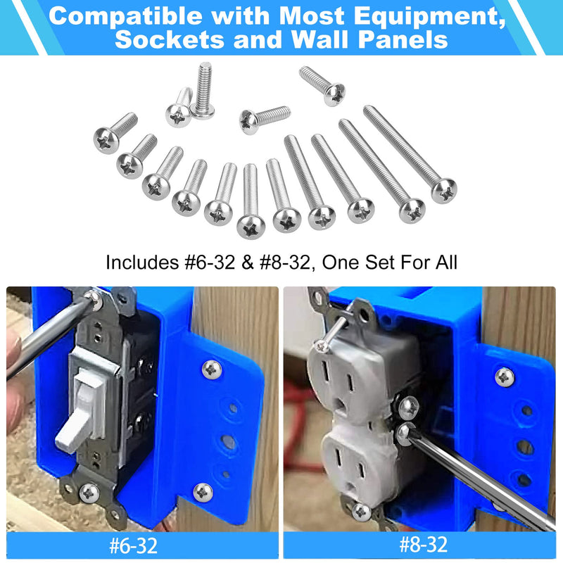 [Australia - AusPower] - Machine Screws, 100 PCS Phillips Pan Head Electricians Screw Kit #6-32#8-32 Thread 304 Stainless Steel Screws for Electrical Wall Plate Switch, Receptacles Mounting Screws with Storage Case 