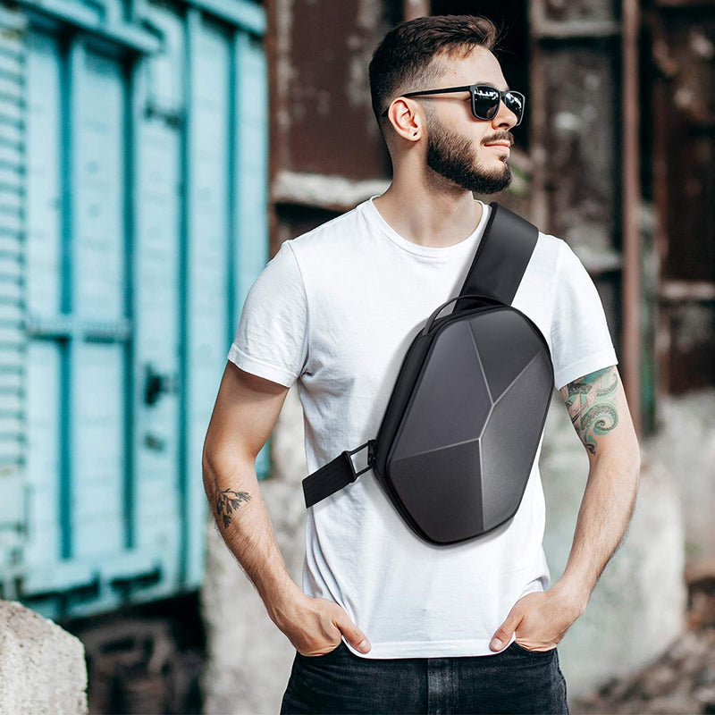[Australia - AusPower] - Carrying Travel Case for Oculus Meta Quest 2, Quest 3, Apple Vision Pro Accessories, Expandable Capacity Fixed Storage Controllers and Head Strap and All, Crossbody Sling Backpack Black 