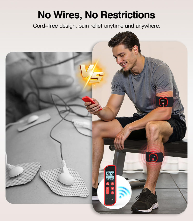 [Australia - AusPower] - Wireless TENS Unit Muscle Stimulator, 2 Packs Rechargeable TENS Machine with Remote Control, Dual Channel Portable Combo Electrotherapy Device (Model: M101A-UK1) for Neck, Back, Shoulder 