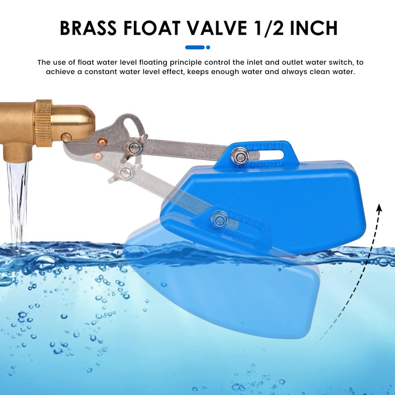 1/2 inch Brass Float Valve, Water Float Ball Valve with Adjustable Arm, Automatic Fill and Shut Off Water Tank Float Valves for Ponds, Water Trough, Aquaculture, Reservoir (2, blue) 2