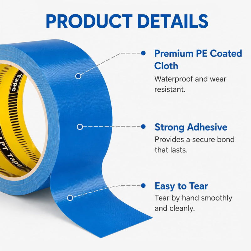 LLPT Duct Tape Premium Grade 1.6 Inches x 108 Feet x 11 Mil Easy Tear Residue Free Strong Adhesive Color Dark Blue (DT412)