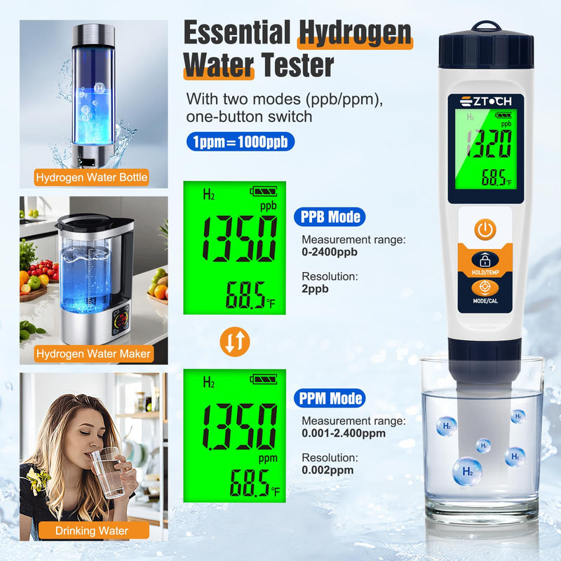 [Australia - AusPower] - 6 in 1 pH H2 EC ORP Tester and 8.4oz pH4+7 Calibration Solution, pH TDS EC ORP Drinking Water and Hydroponic Meter with 8.4oz pH 4.00 Calibration Solution and 8.4oz pH 7.00 Calibration Solution 