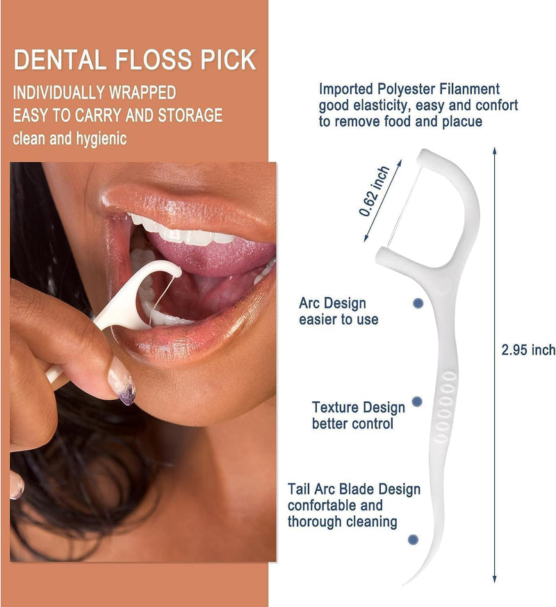 1000 Count Individually Wrapped Dental Floss Picks - Travel, Unflavored, Disposable Tooth Flossers - Single Wrapped Dental Picks 1 Foot (Pack of 1000)