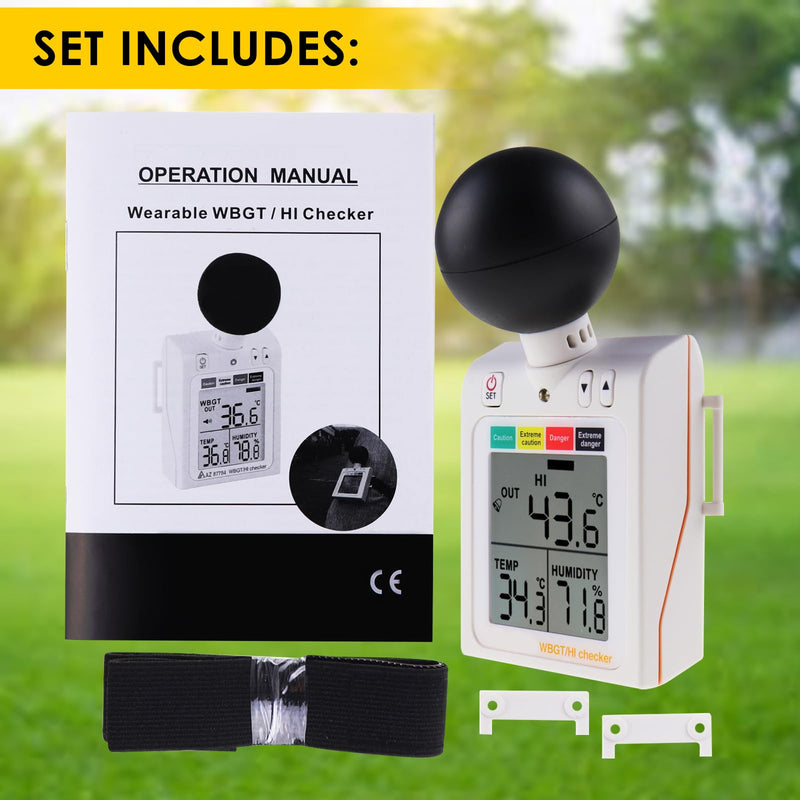 [Australia - AusPower] - Wearable 2-in-1 WBGT + HI Heat Index Checker Wet Bulb Globe Temperature Heat Stress Meter Air Globe Temperature Humidity Tester with Dangerous Level Indicator Audible Alarm 