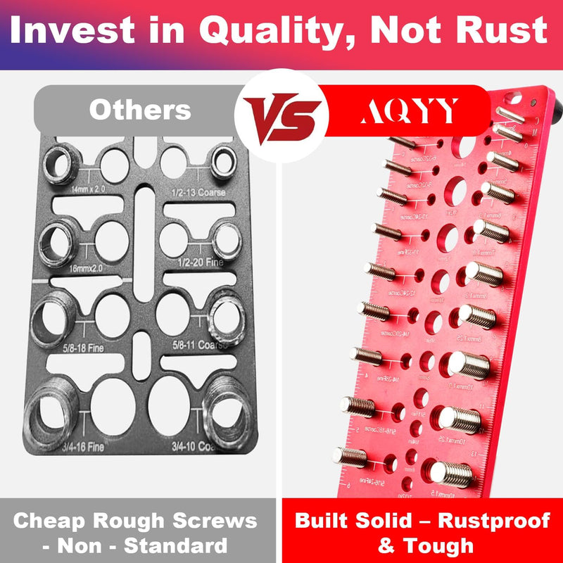 Nut and Bolt Thread Checker 32 SAE & 32 Metric Rustproof Solid Non-Deformable Thread Checker, Wall-Mountable Bolt Size Finder Tool, Bolt and Nut Sizer and 19 Drill Bit Sizes for Quick Measurement Red Thread Checker