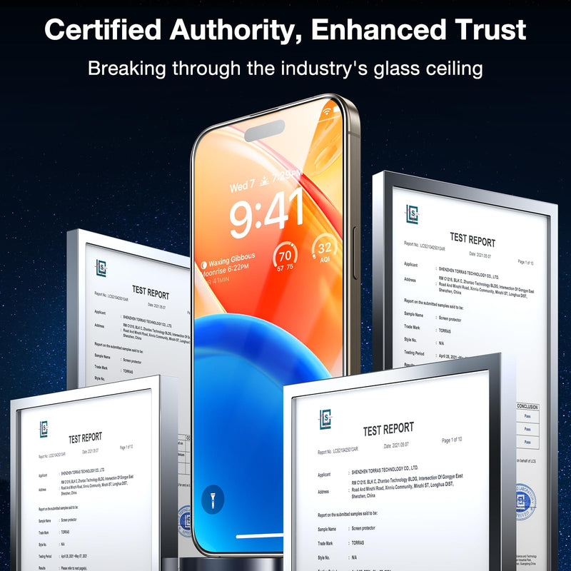 [Australia - AusPower] - TORRAS Top-Notch Diamond Shield for iPhone 15 Pro Max Screen Protector [ 9H+ Military-Grade Protection] Unbreakable Shatterproof Tempered Glass for iPhone 15 ProMax Full Coverage Screen Protector, iPhone 15 Pro Max（6.7 inch） 