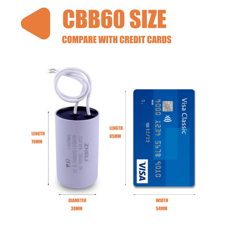 [Australia - AusPower] - CBB60 20uF Motor Start Run Capacitor MFD 250VAC 50/60hz Cylindrical（20uF 