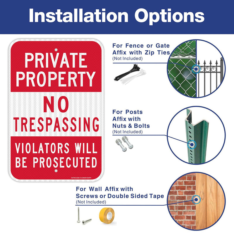[Australia - AusPower] - (2 Pack) Private Property No Trespassing Sign, Violators Will Be Prosecuted, 18 x 12 Engineer Grade Reflective Sheeting Rust Free Aluminum, Weather Resistant, Waterproof, Easy to Mount 