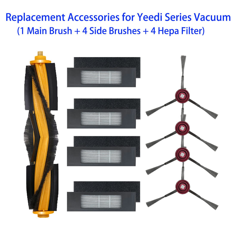 Replacement Accessories Kit for Yeedi Vac/Vac X/Vac Max/Vac Station/Vac 2/ Vac 2 Pro Robot Vacuum Include 1Main Brush 4 Side Brushes 4 Filter Parts (9 Pack)