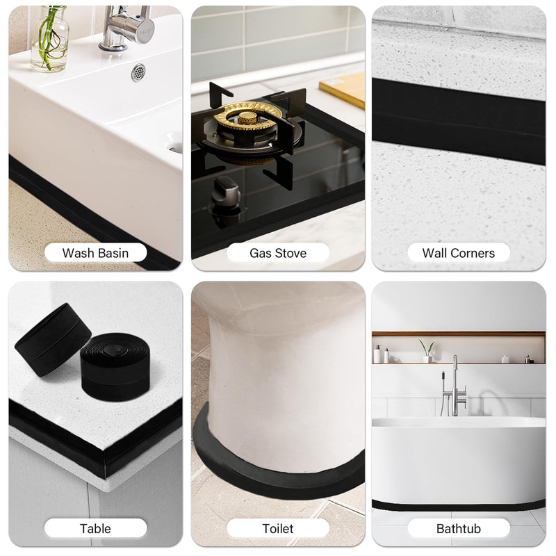 [Australia - AusPower] - 3 Rolls 1.5 Inch Caulk Tape Black Toilet Caulking Strip Self Adhesive Caulk Strip Bathroom Caulk Tape Sealing Strip Bathtub Tape Peel and Stick Caulk Strip, 10.5 Feet Each Roll 