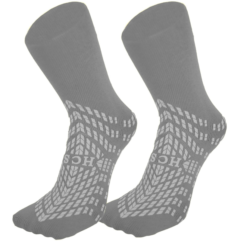 [Australia - AusPower] - HCS Hospital Socks (6 Pairs) - Non Slip Socks for Elderly, Fall Risk Patient Slippers - Non Skid Socks for Seniors - Hospital Socks with Grips for Women & Men Universal Grey 