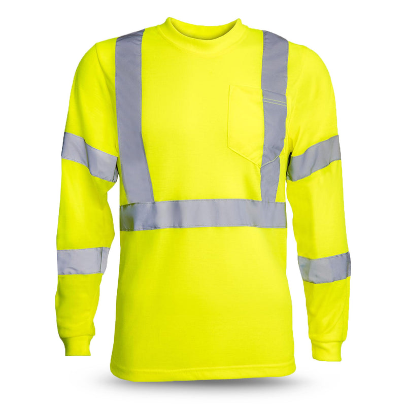 RUGGED BLUE Moisture Wicking High Vis Long Sleeve Shirt, ANSI Class 3 Rated High Visibility Work Shirt with Reflective Tape, 3X-Large
