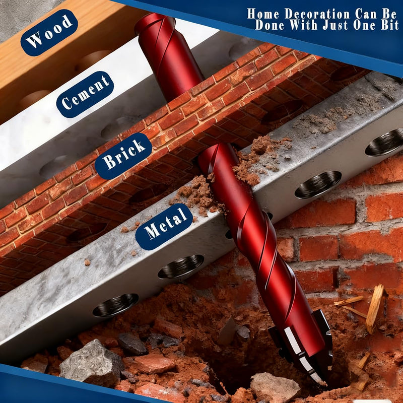 10pc Red Serrated Eccentric Masonry Drill Bit, Serrated Concrete Drill Bit Set for Ceramic Tile Brick Glass Plastic Marble and Wood (3/16” to 1/2”).