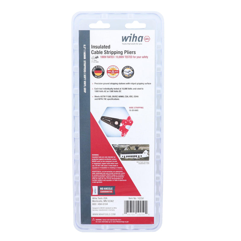 Wiha 10250 Insulated Stripping Pliers, 10–20 AWG, Multi, One Size