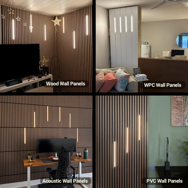 HAMRVL Black LED Recessed Lighting Kit - 6 PCS 16-Inch 3000k Dimmable Warm White LED Lights with Touch Switch, Wall Panel Light for Wood Slat Wall Panels, Headboards, Stairs, Under Cabinet, Home Decor 16-Inch/6 Pack Warm White 3000K