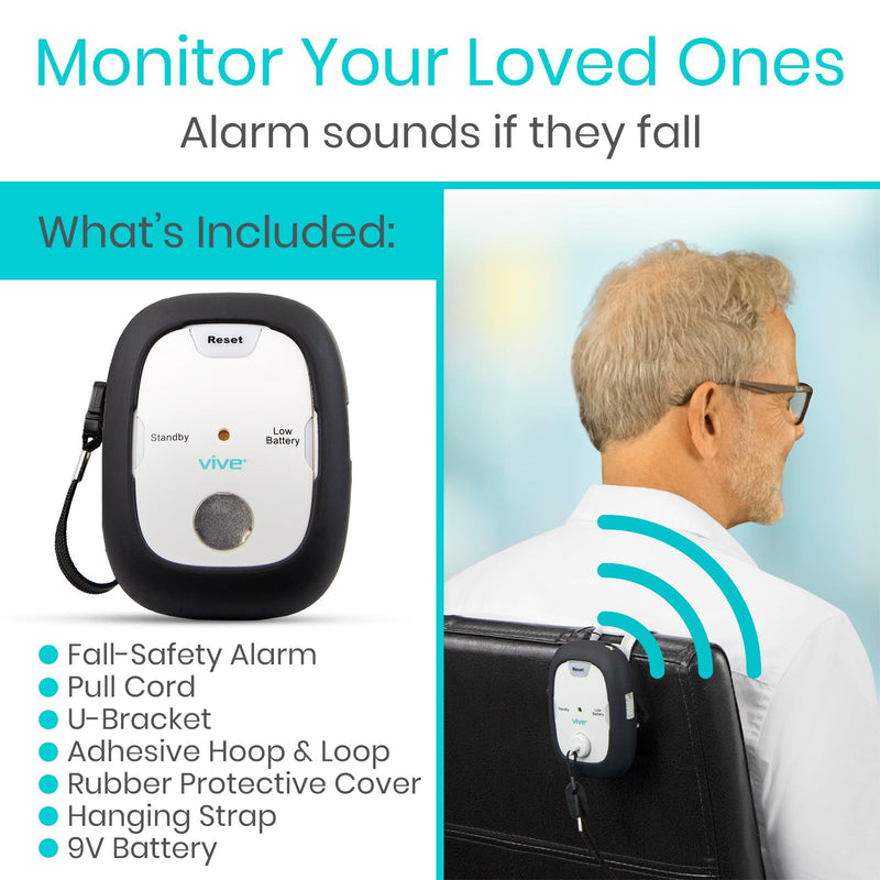 [Australia - AusPower] - Vive Magnet Pull Cord Chair Alarm for Elderly Adults - Bed Alarm - Fall Prevention for Elderly Dementia Patients - String Exit Alert Detection for Caregivers Monitoring Seniors - Batteries Included White 