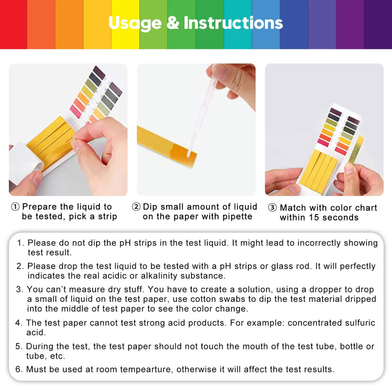 [Australia - AusPower] - 6 Pack pH Test Strips, 480 Strips Full Range 1-14 Universal pH Test Litmus Paper pH Soap Making Testing Strips for Water Wine Saliva Urine Soil, pH Strips and 6 Test Pipette Droppers with Storage Case 