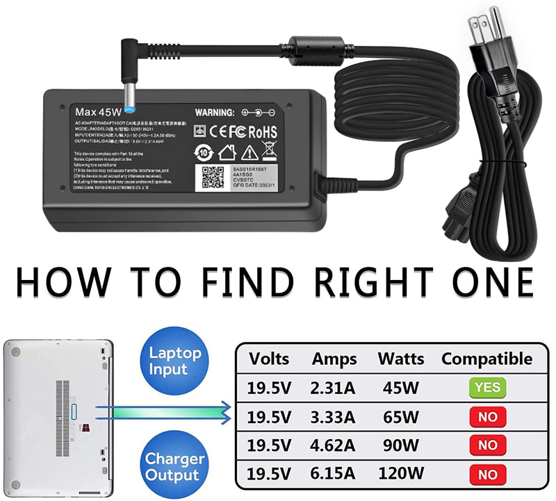 [Australia - AusPower] - 45W 19.5V 2.31A for HP Laptop Charger Blue Tip, HP Pavilion x360 11 13 15, Zbook 14u G4 G5 15u 15 G3, 15-f111dx 15-f211wm 15-f233wm 15-f278nr 15-r052nr 15-r132wm with Power Cord 45W hp laptop charger 