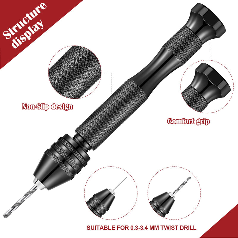 [Australia - AusPower] - 95 Pieces Hand Drill Bits Set, Black Pin Vise Hand Drill, 74 Pieces Micro Twist Drill Bits and 20 Pieces PCB Mini Drill Bits for Resin Polymer Clay Craft DIY Jewelry (0.1-1mm, Random Color Bits) 