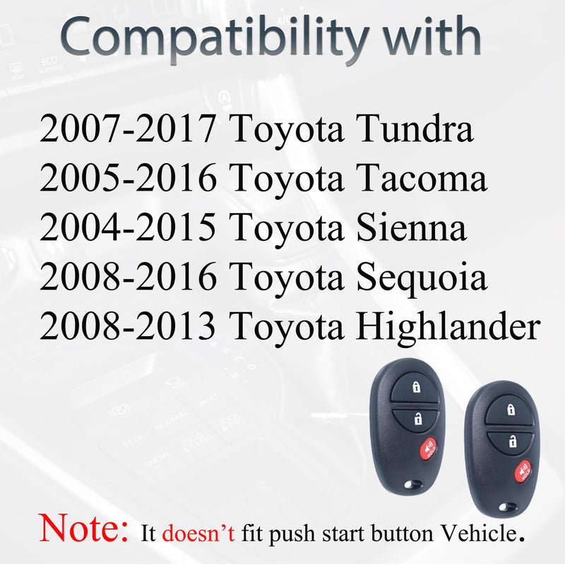 [Australia - AusPower] - Key Fob Keyless Entry Fits for Toyota 2007-2017 Tundra /2005-2016 Tacoma / 2008-2013 Highlander / 2004-2015 Sienna /2008-2016 Sequoia Remote Control Replacement GQ43VT20T 89742-AE010 3 Buttons 