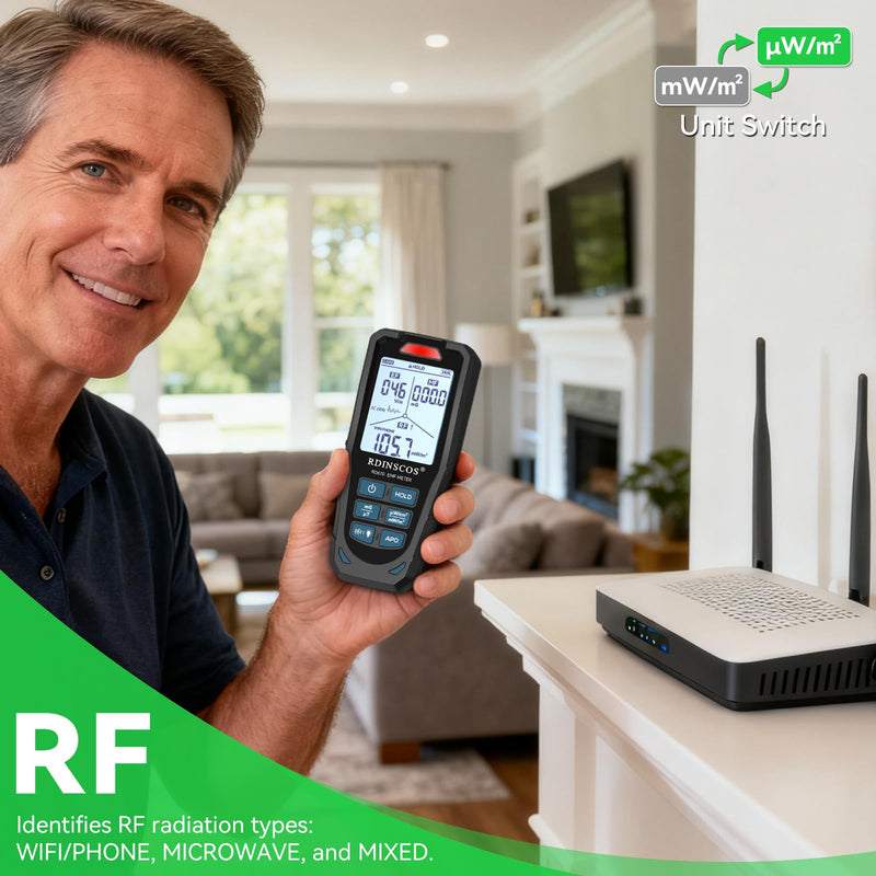 [Australia - AusPower] - EMF Meter 5G RF Detector – Electric, Magnetic & Radio Frequency Field Tester up to 10GHz, Multi-Sensor EMF Detector for Power Lines, WiFi/Cell Phones, Smart Meters – LCD Display Sound & LED Alerts Black 