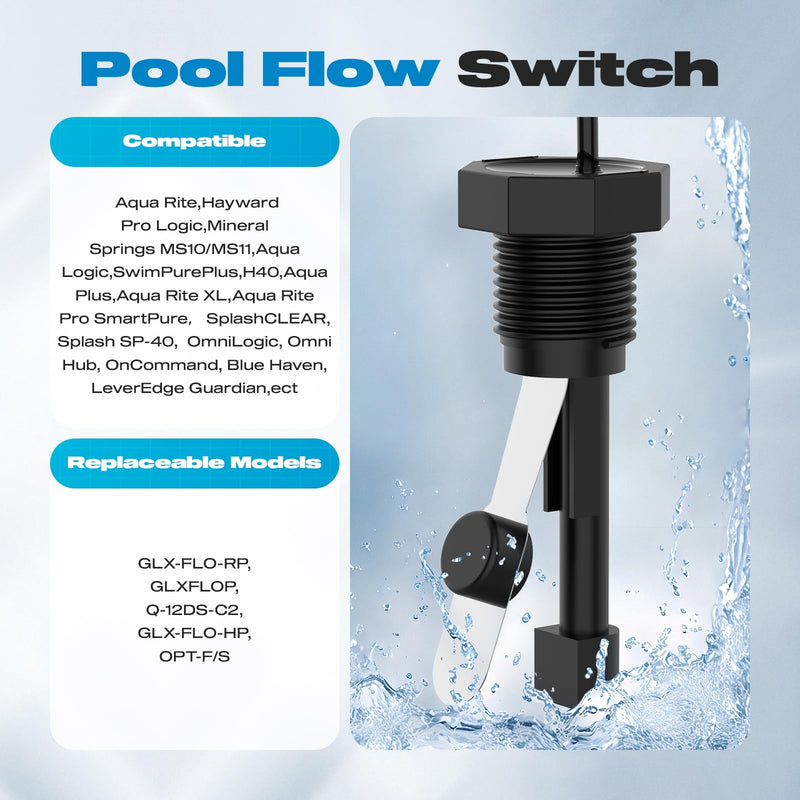 Flow Switch, GLX-FLO-RP for Hayward Goldline Aquarite Salt System Metal Pool Flow Sensor Suitable Hayward Salt Cell and Chlorine Generator with 15ft Cable