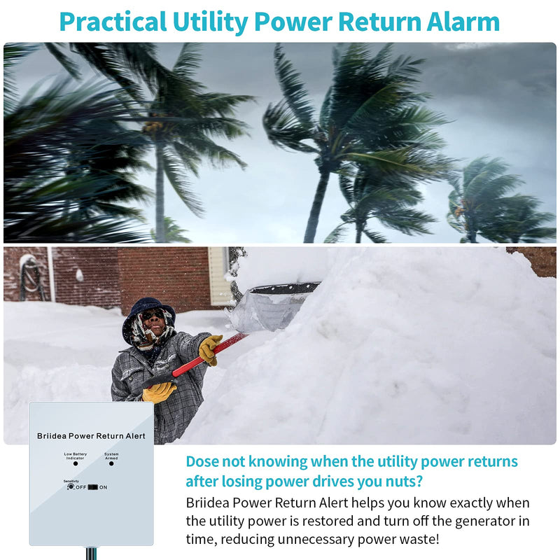 Power Return Alarm, Briidea Utility Power Back on Alert for Generator, Loud Siren with LED Indicator white