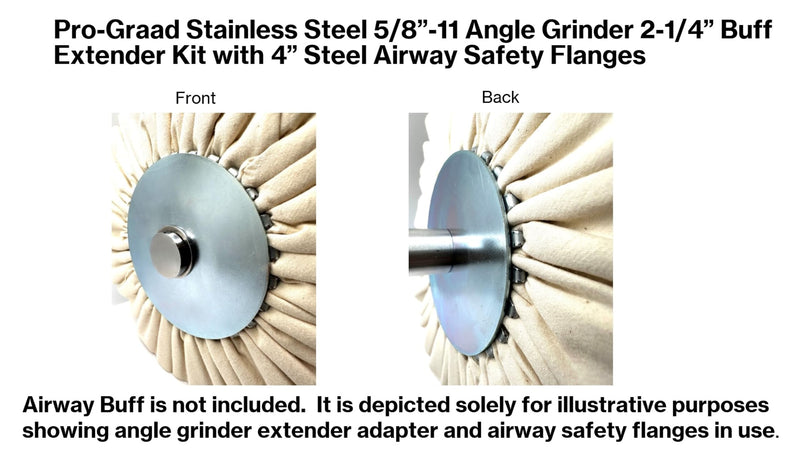 [Australia - AusPower] - Stainless Steel 5/8”-11 Angle Grinder Buff Extender Kit, Airway Buffing Polishing Wheel 2-1/4” Extension Shaft, Threaded Arbor Extension Adapter with 4” Steel Airway Safety Flanges 2-1/4" Angle Grinder Buff Extender Kit with 4" Airway Safety Flanges 