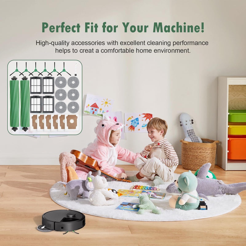 25 Pcs Replacement Parts for iRobot Roomba Plus 405 Combo/505 Combo /507 Combo Robot Vacuum Cleaner, Include 2 Main Brushes, 6 Dust Bags, 6 Mop Pads, 4 Filters, 6 Side Brushes and 1 Cleaning Tool 405 Combo Kit