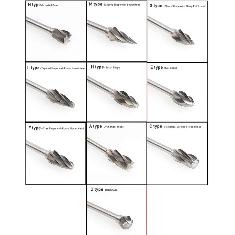 DLtools 10pcs Aluma Cut Tungsten Carbide Rotary Burr Set, Metal Carving Drilling Polishing Cutter Bits with 1/8"(3mm) Shank and 1/4"(6mm) Head Dia for Die Grinder Drill Aluminum and Wood Aluma Cut Burr Set