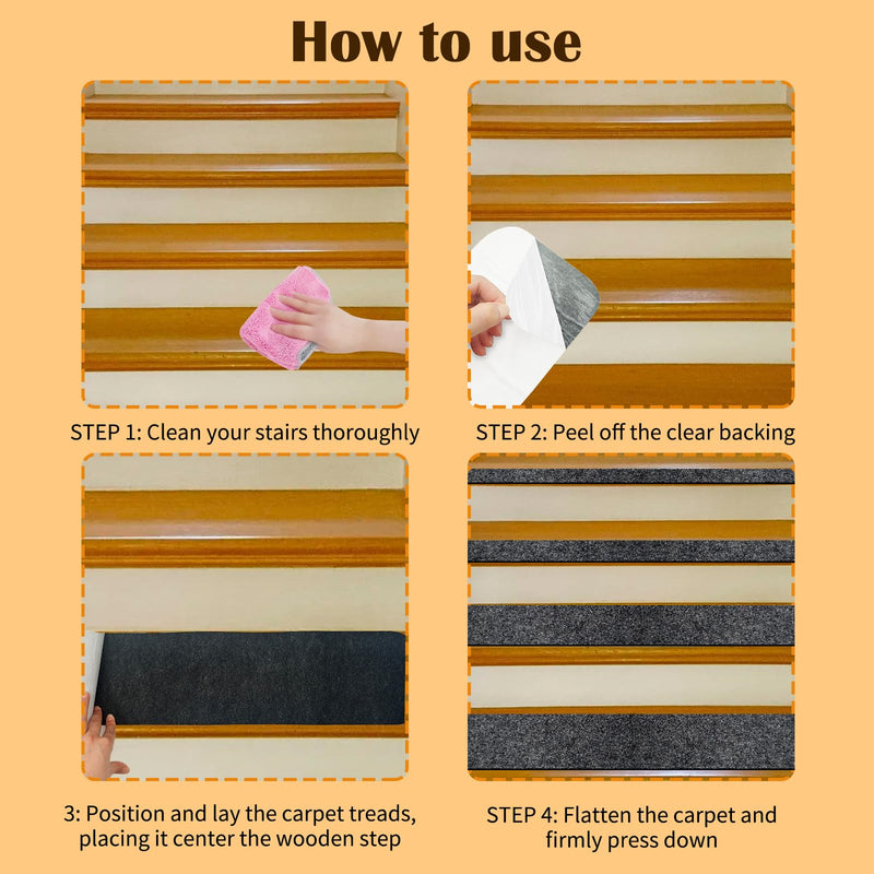 10 Pack Non-Slip Stair Treads for Wooden Steps, 6''x30'' Stair Carpet Treads Outdoor, Peel and Stick Stair Treads, Indoor Stair Runner Mats for Kids Elders & Pets with Reusable Adhesive black 6''x30''