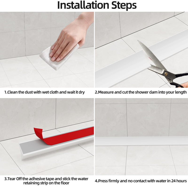 78 inch Shower Threshold Water Dam Barrier Water Stopper, Glass Shower Door Bottom Seal Strip, Silicone Rubber Kitchen Sink Splash Guard for Countertop, Bathtub, Bathroom（White） 78 Inch White