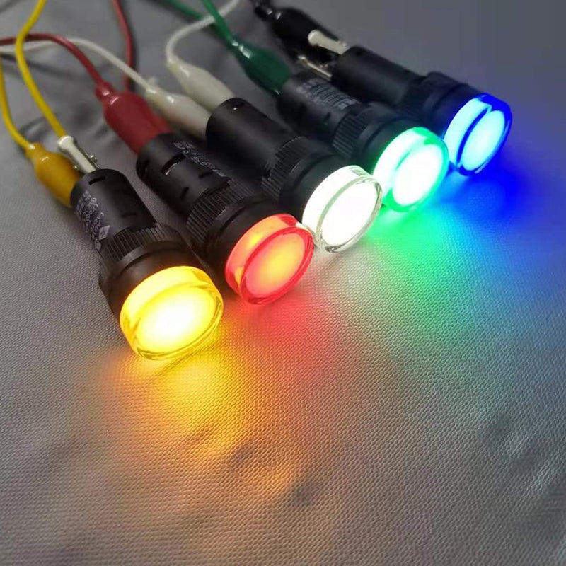GUUZI 12V/24V 20mA Energy Saving LED Indicator Light Hole Size 16mm Green/Yellow/Red/Blue/White (Pack of 10) Green, Yellow, Red, Blue, White