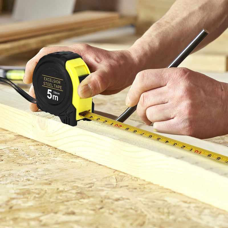 [Australia - AusPower] - Farerkass 2 x Professional 5 m Tape Measure, Imperial and Metric Measurement, with Polymer Protective Layer, Robust Tape Measure with Belt Clip, Automatic Retraction with Quality Spring, Width 19 mm 