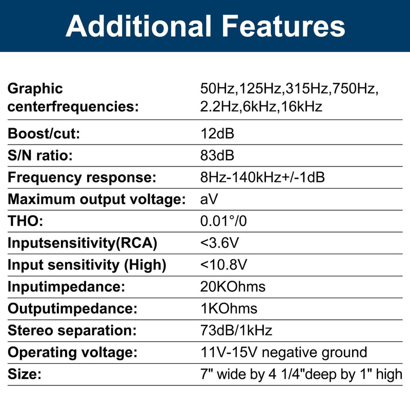 [Australia - AusPower] - TOPSTRONGGEAR TSG7EQ 7-Band Car Audio Graphic Equalizer with Front 3.5mm Aux Input, High Voltage RCA Outputs and High Level Speaker Inputs 