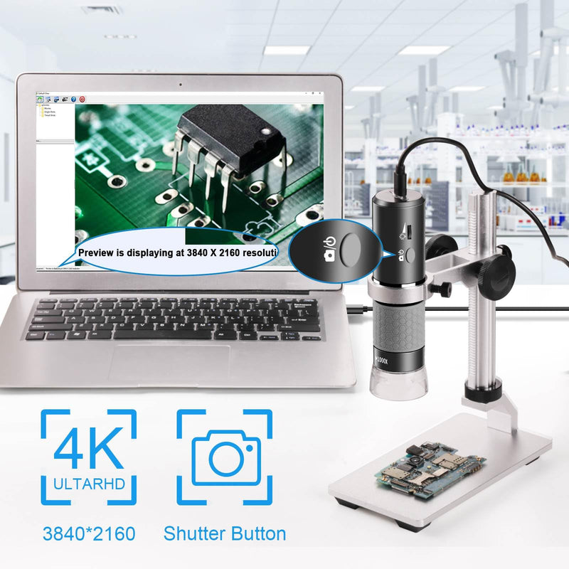 [Australia - AusPower] - Ninyoon 4K WiFi Microscope with Professional Stand for iPhone Android PC, 50-1000X Digital USB Microscope Wireless HD Camera for All Mobile Phones iPad Android Tablet Windows Mac Chrome Linux gray 