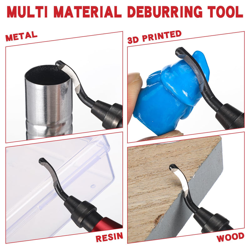 [Australia - AusPower] - 3 Pcs Hand Deburring Tool Kit 2 Countersink Hand Reamer and 1 Deburring Tool with 15 Extra High Speed Steel Swivel Blade for Metal, Resin, Aluminum, Copper, Plastic, 3D Printing, Wood(Red) Red 