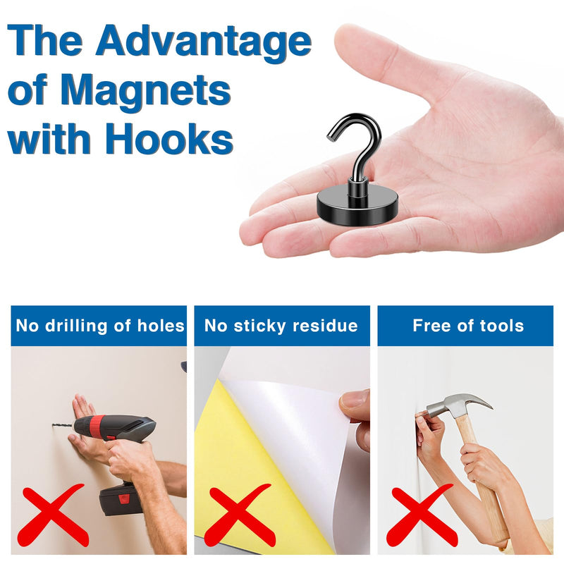 [Australia - AusPower] - LOVIMAG Magnet Hooks for Cruise Cabin, 80lbs Cruise Door Magnets with Epoxy Coating, Cruise Must Haves for Travel, Strong Magnetic Hooks for Classroom, Kitchen Essentials, Locker Organizer, -12 Pcs Black 