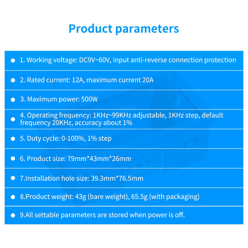 [Australia - AusPower] - ZK-BMG DC Motor Speed Controller, DC Motor Controller 9V-60V/12A/500W DC Encoder, PWM Control Adjustable Speed Variable Rotary Switch PWM Signal Generator Module 