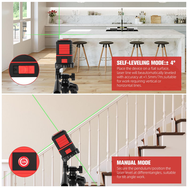 [Australia - AusPower] - Laser Level, 100 feet 360 Self Leveling Green Cross Line lazer leveler tool with Tripod & Battery - for Picture Hanging, Construction, and DIY Home Improvement - IP54 Waterproof for Laser Measuring Red 